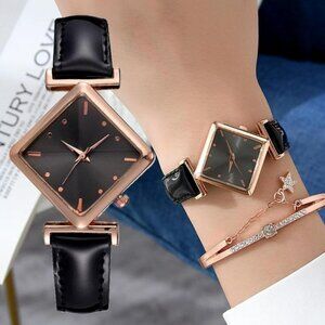 Rhombus Shaped Dial Design Quartz Watch